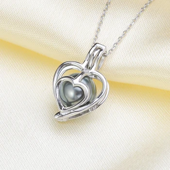 

925 sterling silver 8-10mm heart shaped Essential Oil Diffuser Necklace Locket Pearl Cage Pendant accessory DIY Jewelry