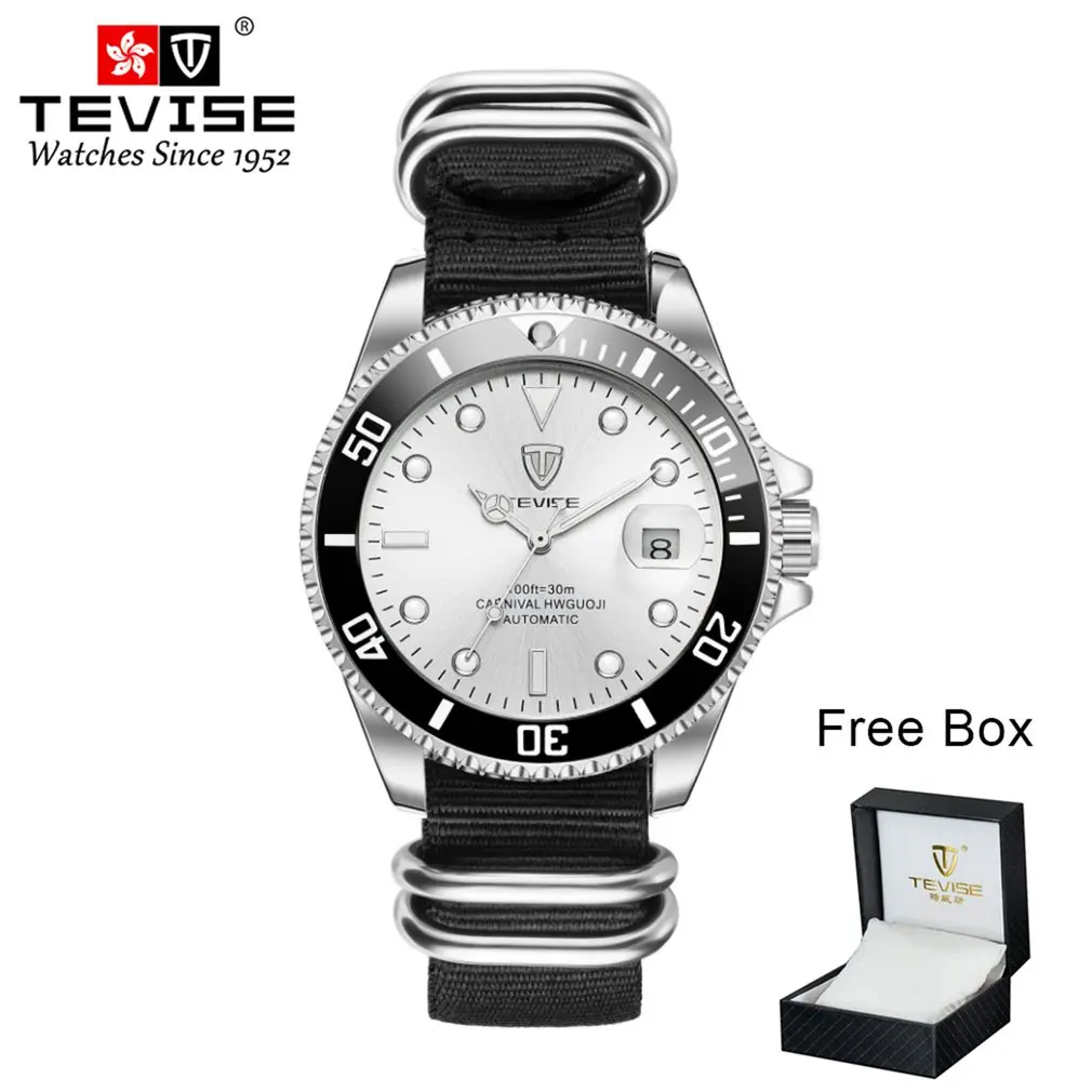 

Men's Mechanical Watch T801 Nylon Belt Silver Black Cloth Box Packaging Luminous Mechanical Watch Waterproof