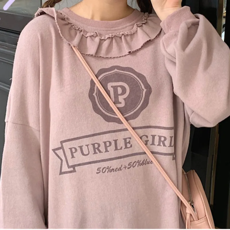 Для женщин с буквенным принтом бледно-лиловый толстовки Толстовка Harajuku Pater Pan толстовки с воротниками для школьниц Милая спортивный костюм пуловеры