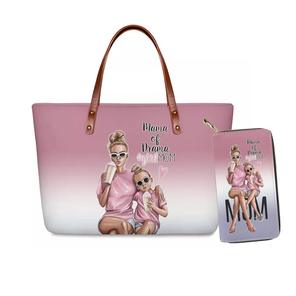 Famiglia Amorevole Super Mom Bambini Stampa Borsa E Portafoglio Da Donna Set Moda Borse A Mano A Spalla Tote All'Aperto Borse Da Donna