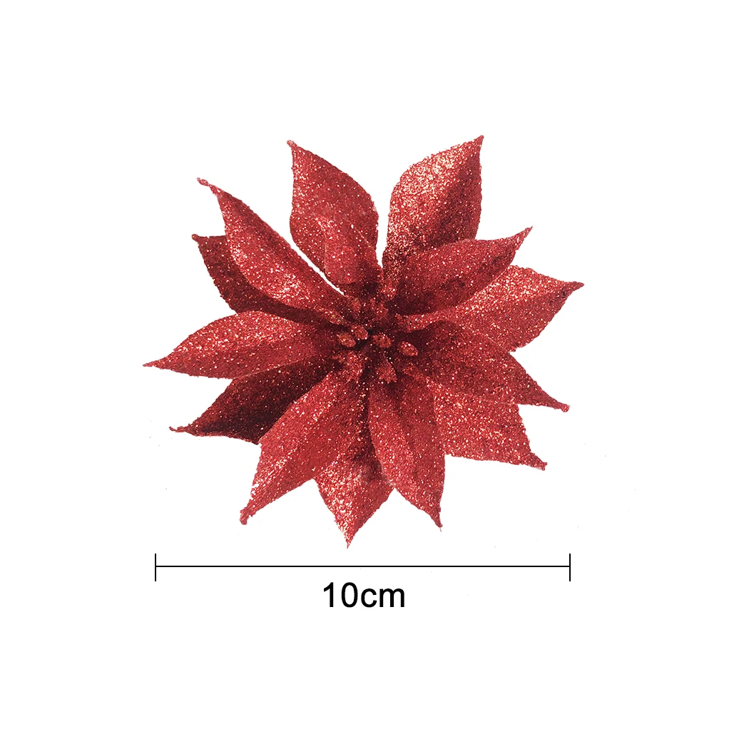 10pcs Fashion Glitter 2 Layer Mini Artificial Flower Heads For Home Wedding Decoration Scrapbooking DIY Christmas Tree Flowers