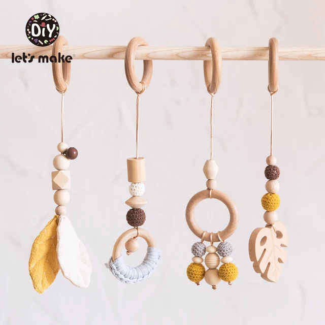 1Set Play Gym Wood Sensory Mobile Rattle Baby Toys Nordic Room Decoration Gift Infant Photography Prop Baby Rattles for Stroller