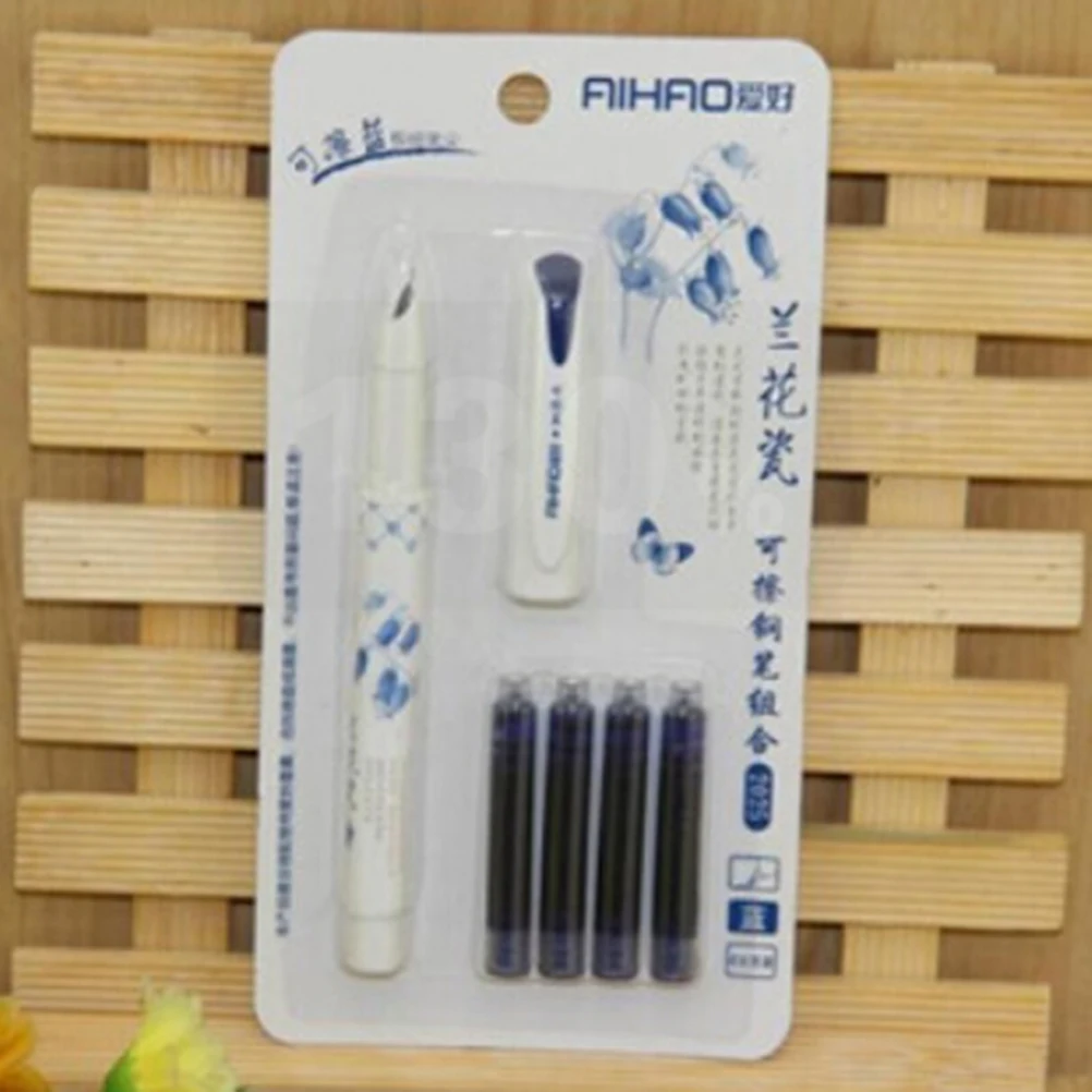 New 0.38mm VINTAGE STYLE Pen Blue White Porcelain Pen Prime Lacquered Broad Nib Fountain Pen