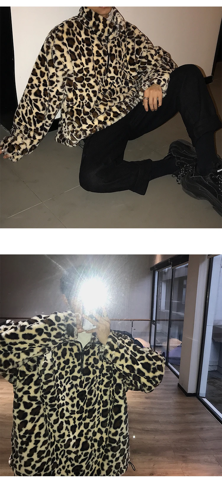 Осенний мужской Леопардовый пуловер с рисунком толстовки с капюшоном на молнии хлопковые пальто повседневная одежда коричневый/Абрикосовый Цвет толстовки