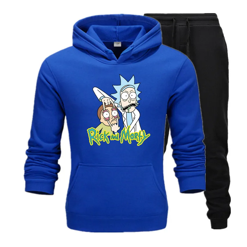 Мужские и женские спортивные толстовки с принтом Rick and morty, мужские флисовые толстовки в стиле хип-хоп+ длинные брюки, костюм, Приталенная толстовка с капюшоном