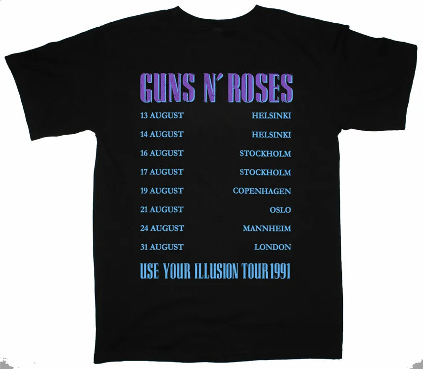 

NEW GUNS N ROSES USE YOUR ILLUSION MENS BLACK & BLUE TOUR 1991 Sz S-2XL Oversized Tee Tshirt