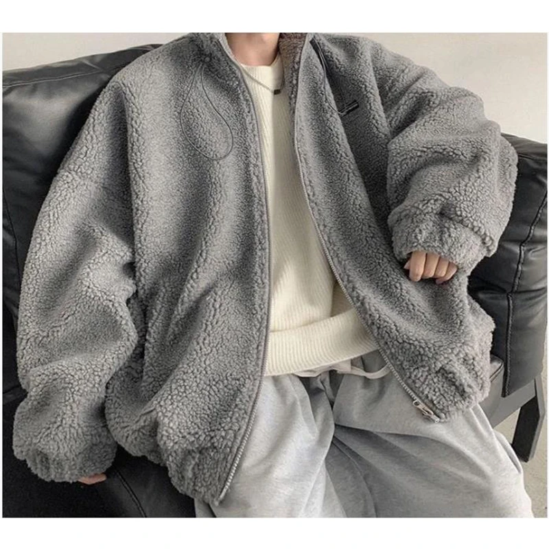 Down Jacket Winter Warm Coats For Men Leisure Lamb Wool Outerwear Loose Zipper Padded Jacket