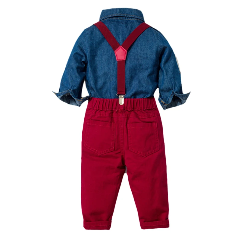 Комплекты одежды для мальчиков синяя Однотонная рубашка с длинными рукавами красные брюки детские костюмы из 4 предметов Детские демисезонные базовые комплекты