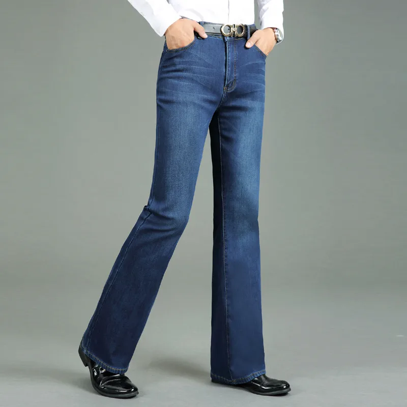 Цвет: синие черные джинсы мужские зимние мужские толстые Рогатые джинсы теплые утолщенные Плюс Бархатные расклешенные брюки микро роговые Стрейчевые джинсы 28-38 - Цвет: 605