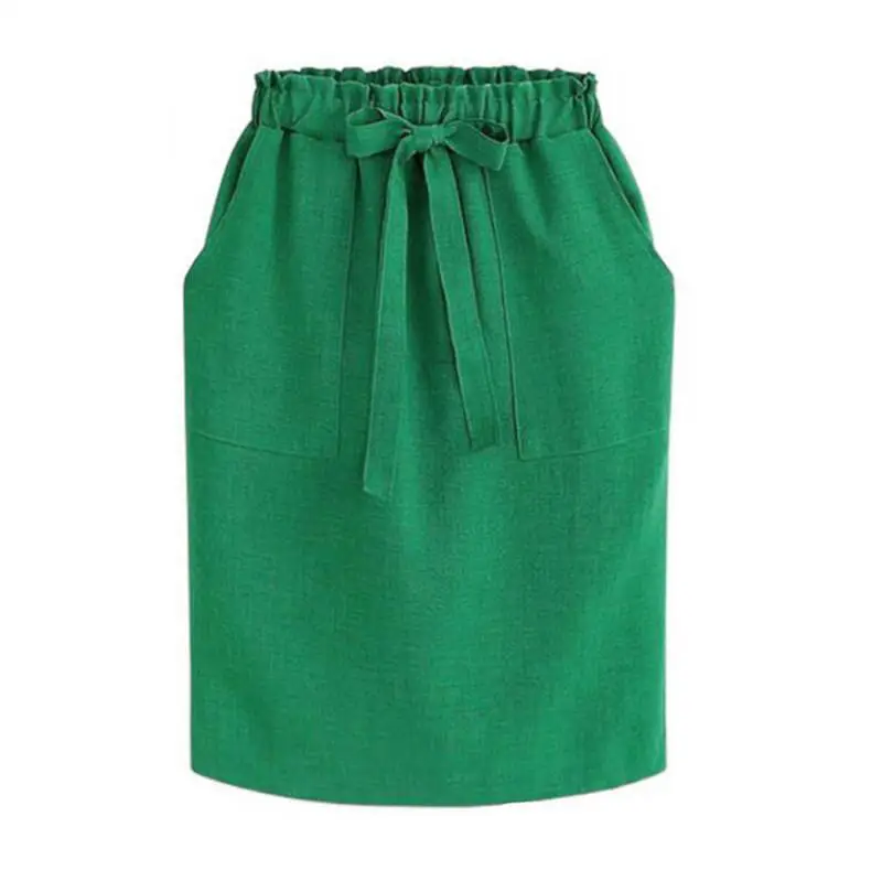 Новые весенне-Летние Элегантные миди-юбки Женская деловая юбка-карандаш хлопок эластичная талия бедра юбка бант завязывается зеленый - Цвет: green