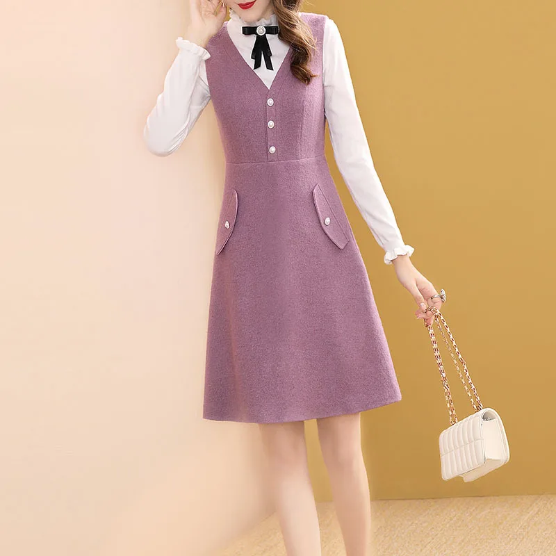 

White Sweater + Woolen Vest Sweater Dress Outfit Two-Piece Women's Autumn And Winter 2019 New Style Europe And America