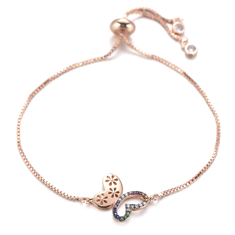 rose gold Pipitree, красивый браслет в виде бабочки, Женские Ювелирные изделия, медная цепочка, кубический цирконий, очаровательные браслеты для женщин, вечерние, свадебный подарок - Окраска металла: rose gold