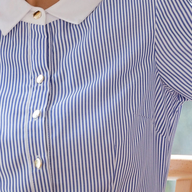 Lenshin синие и белые рубашки в полоску для женщин блузка с длинными рукавами рабочая одежда офисные женские топы сорочка контрастный воротник