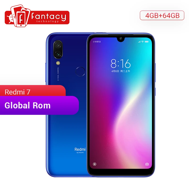 Xiaomi Redmi 7 смартфон с восьмиядерным процессором Snapdragon 632 ОЗУ 4 Гб ПЗУ 64 ГБ 12 Мп 4000 мАч