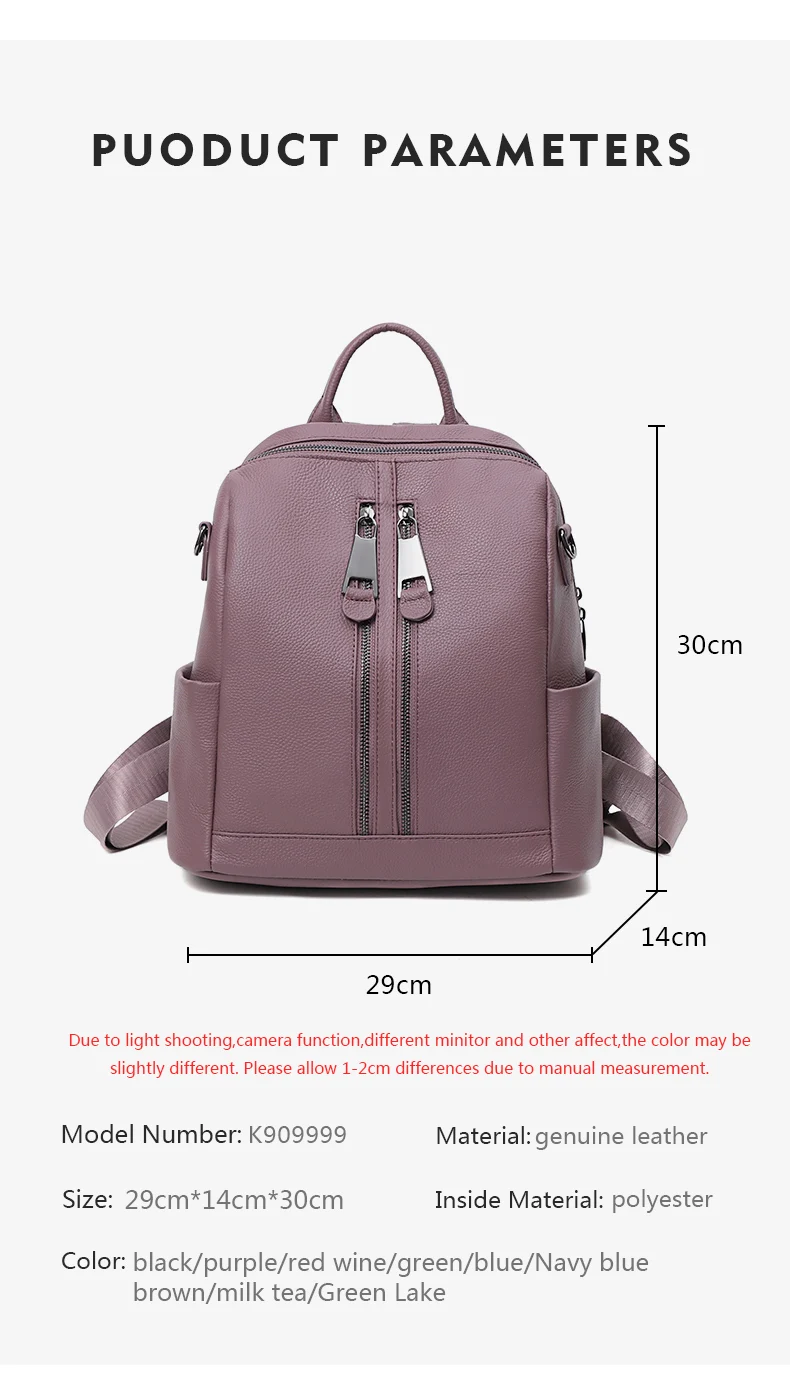 100% Genuine Cow Leather Backpack Women's Backpacks Vintage Female Shoulder Bag Sac a Dos Travel Ladies Bagpack School Bag Girls