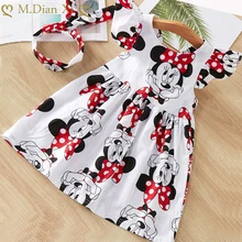 Baby Mädchen Kleidung Sommer Kleid Fliegen Sleeve Neugeborenen Kleider Baumwolle Minnie Kleid + Stirnband Kleinkind Kleider für Baby Mädchen