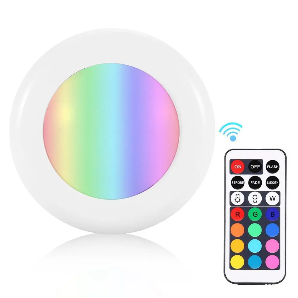Под освещением шкафа, RGB Беспроводной светодиодный шайба лампочки с меняющимся цветом шкаф свет батареи Диммируемый светодиодный светильник под шкаф - Испускаемый цвет: 1pcs