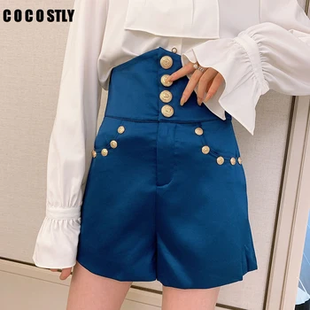 

Woman Shorts High Waist Button Satin Shorts New Style Fashion Hot Fashion Women Lady Sexy Summer Casual Short Mujer