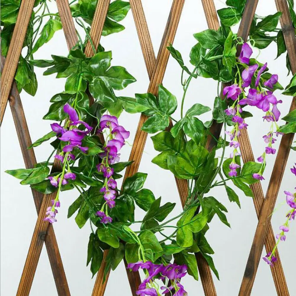 Purple 2 шт 2 м Искусственные цветы Глициния лоза растения-гирлянды листва открытый дом трейлинг цветок поддельный цветок подвесной Декор - Цвет: Purple