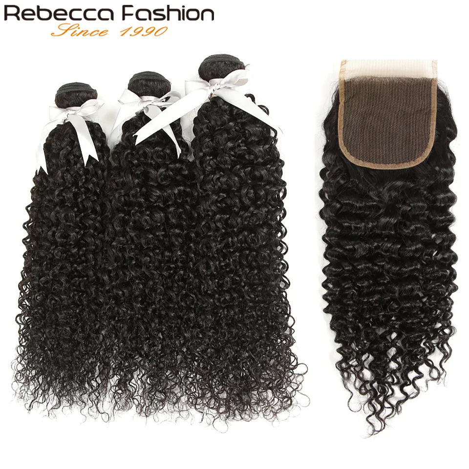 Rebecca пучки вьющихся волос с закрытием бразильские человеческие волосы плетение 3 пучка s с закрытием не Реми пучок волос предложения природа