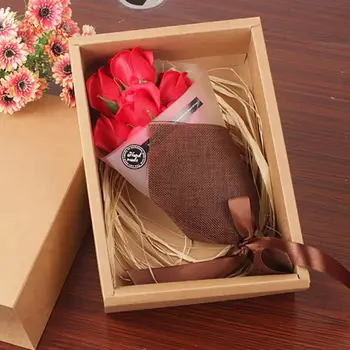 

7Pcs Artificial Scented Rose Petal Bouquet Gift Box Bath Body Flower Soap Gift Wedding Party Favor With Paper Bag 2020