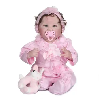 

55cm Realistic Doll Soft Body Vinyl Toddler Babies Lifelike Curly Girl Bunny Toy Birthday Christmas Gift