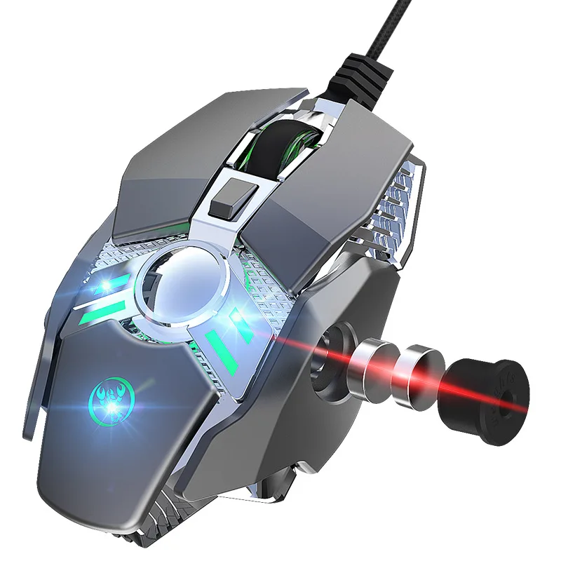 Programável com Fio Novo Comer Frango Mecânico Gaming Mouse 7 Chave Luz Legal Arma Automática