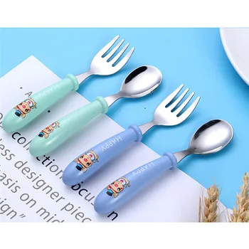 

2pcs Children Spoon Forks Kids Stainless Steel Cutlery Set Portable Baby Feeding Utensils Spoons Baby Tableware Set with Box
