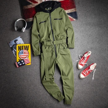 

2020 spring new Tooling Jumpsuit Men Vintage Fashion Streetwear Casual Cargo Pants Male Long Sleeve Overalls Jumpsuit Pants