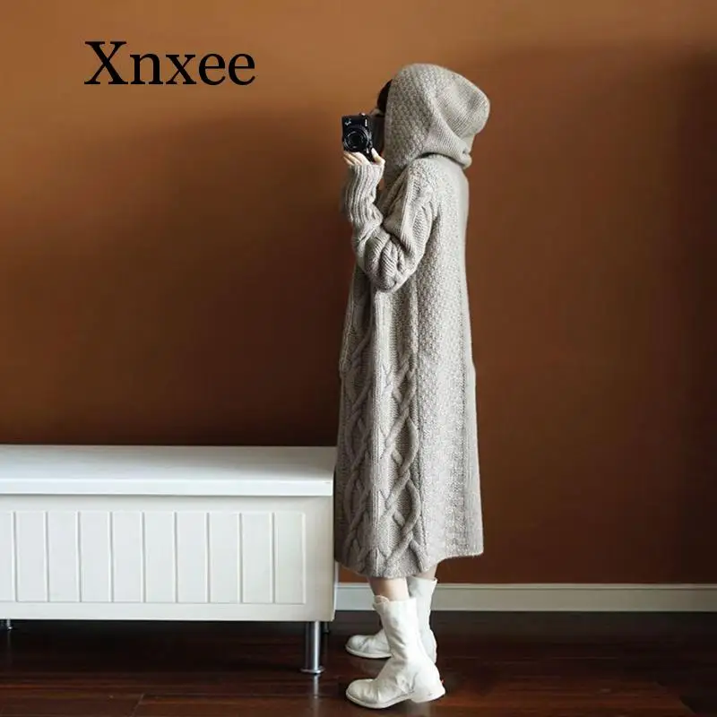 Wool coat long calf Women Winter Hooded Sweater Twisted Pull Outwear Thick Knitted Cardigan Long Coat Long Sleeve Cardigans Wool coat long calf Women Winter Hooded Sweater Twisted Pull Outwear Thick Knitted Cardigan Long Coat Long Sleeve Cardigans