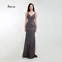Finove, элегантные вечерние платья, длинный v-образный вырез, открытая спина, бисероплетение, кристалл, иллюзия, Русалка, платье для вечеринки, выпускного вечера, платья размера плюс