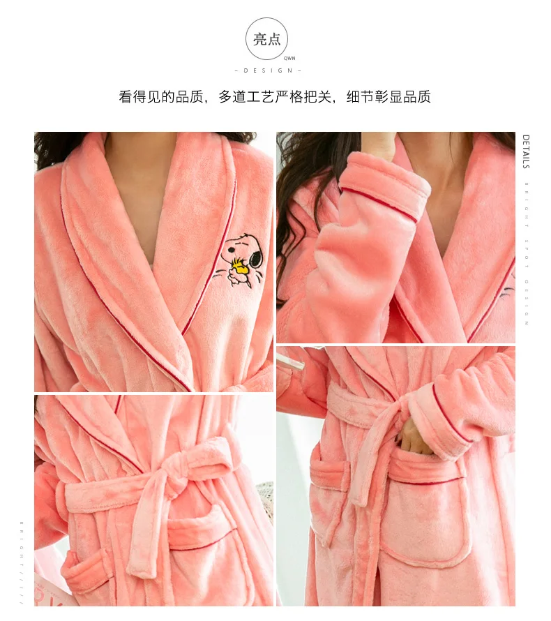 Winter robe women Chinese Female Coral Fleece night-robe Kimono Thick Warm Nightgown Sleepwear Women Casual Bathrobe Plus Size