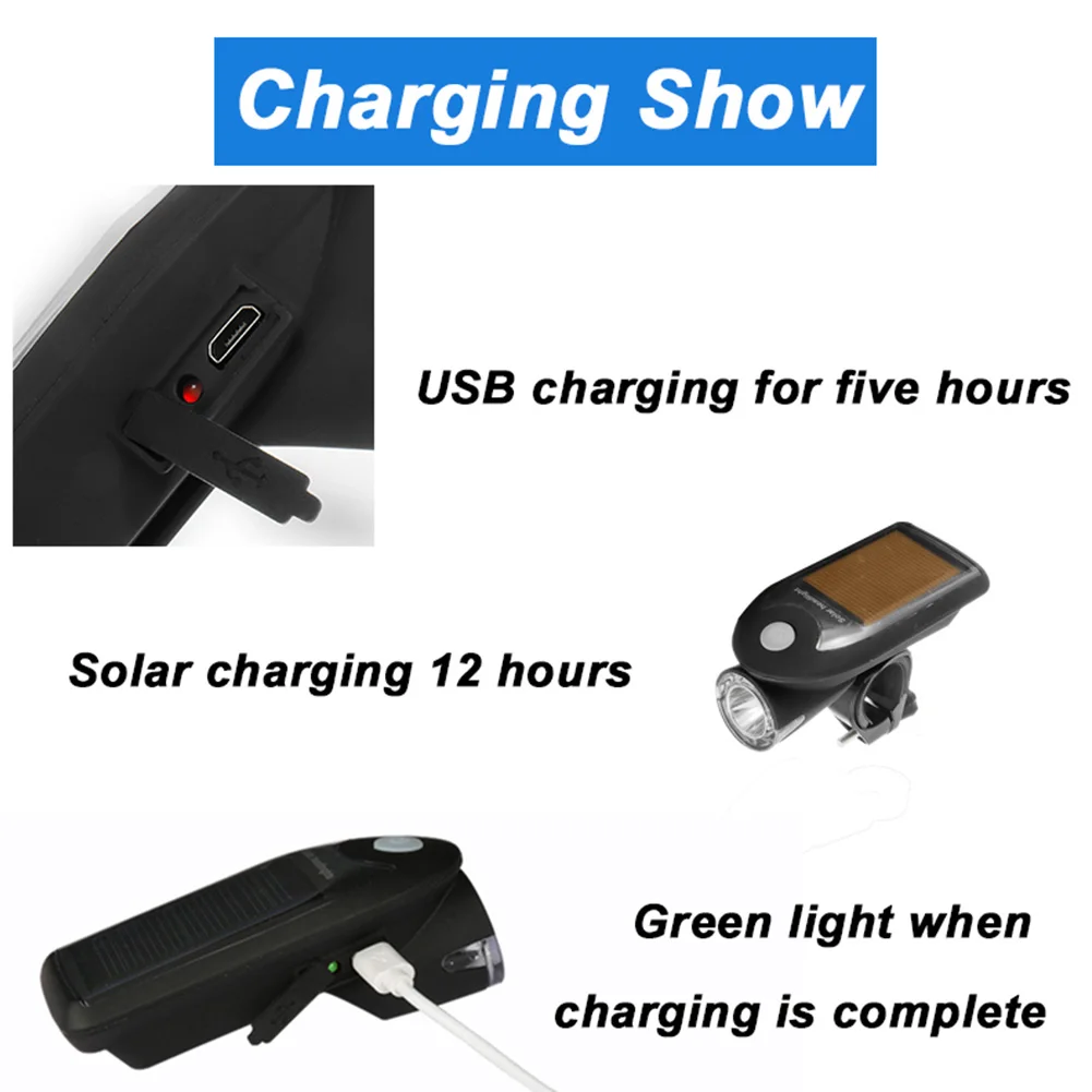 Bike Headlight Solar Panel 240LM USB Charge Cycling Taillight Led 3W Warning Super Bright Durable 360 Degree Rotatable ABS