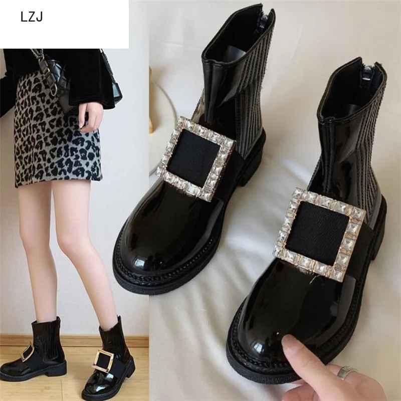

LZJ Winter Shoes Woman Booties Women's Ankle Boot 2019 Fashion Button Round Toe Back Women's Botas Mujer Zapatos De Mujer 35-40