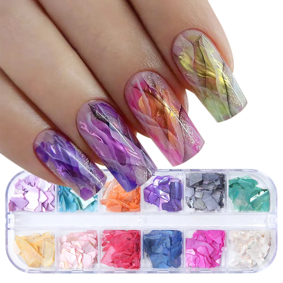 Nail Flakes Nail Glitter Nail Decoration Nail Decorations Nail Art Shell Flakes Broken Glass Mica Glitter Nails Accessories Sea Shell Fragments Texture Pel Polish Sequins Manicure NFBY