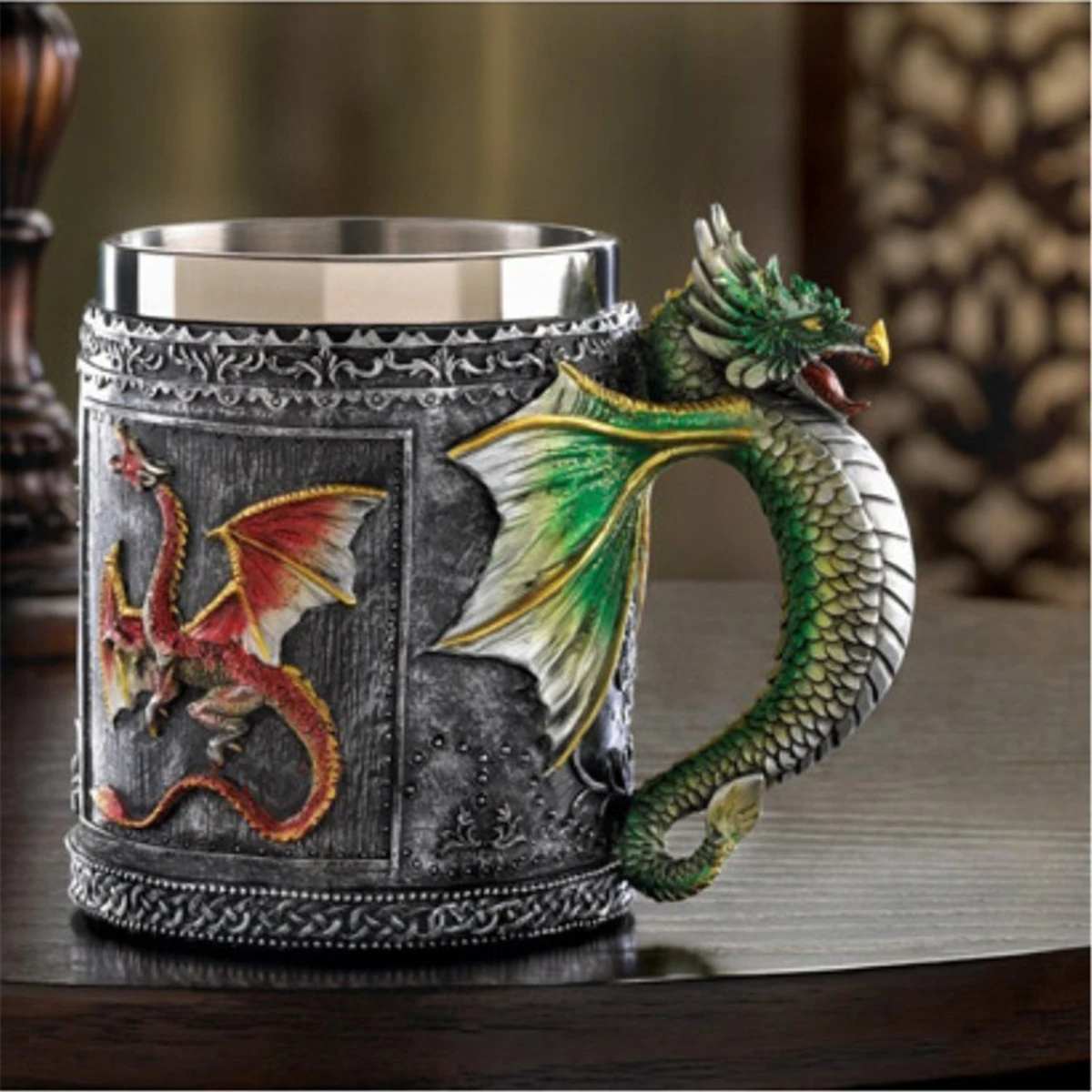 Нержавеющая сталь средневековый Дракон королевские кружки пиво Штайн Tankard кофе чайная кружка Хэллоуин Бар креативные посуда для напитков подарок 350 мл