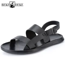 Классические черные однотонные сандалии из натуральной кожи мужские летние Брендовые повседневные дышащие туфли на плоской подошве пляжные сандалии с открытым носком шлепанцы Hombre