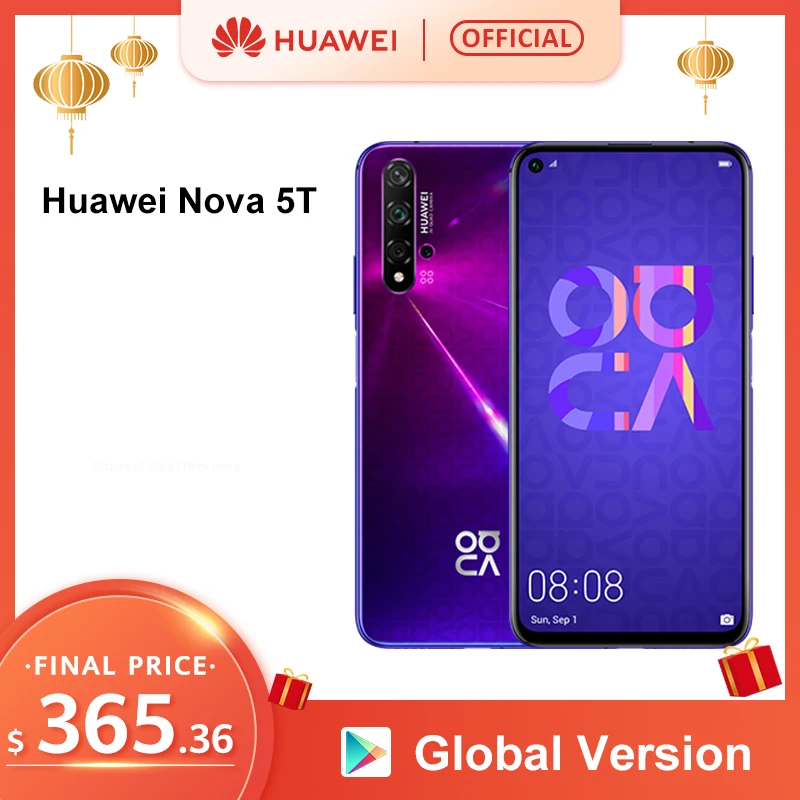 Global Version HUAWEI Nova 5T Smartphone 48MP Cameras 32MP Front Camera Cellphone 6.26'' Full Screen Kirin980 8G 128G Android 9 Global Version HUAWEI Nova 5T Smartphone 48MP Cameras 32MP Front Camera Cellphone 6.26'' Full Screen Kirin980 8G 128G Android 9