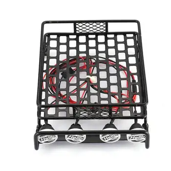 

RC Car Universal Roof Rack Luggage Carrier with 4 Round LED Lights for 1/10 RC Rock Crawler Axial SCX10 D90 TRX-4