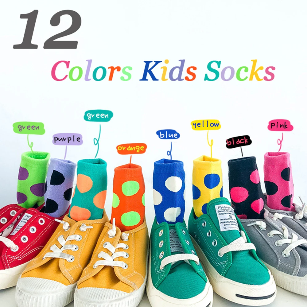 

Children's Socks Combed Cotton with Bright Color Big Dot Point Boys and Girls Sock of Autumn Winter