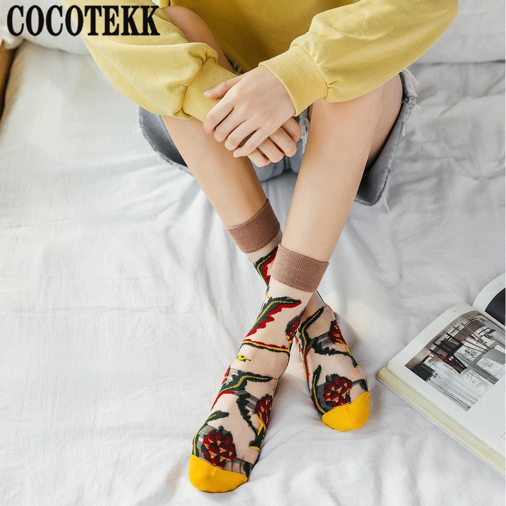 Calzini lunghi calzini a rete moda estiva trasparente carino sottile donna ragazze Harajuku Streetwear maglia trasparente calzini fiore fresco