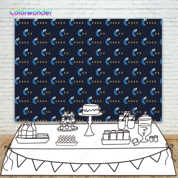 

Cartoon Cookie Monsters Birthday Background Sesame Street Kid Children Birthday Party Banner Photography Backdrops Photo Booth