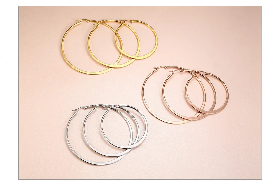 Vnox, простые серьги-кольца большого размера для женщин, антиаллергенные, нержавеющая сталь, классические круглые серьги в стиле хип-хоп, Женские Ювелирные изделия