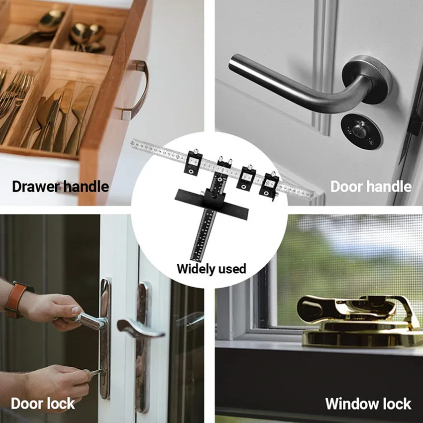 Multifunctional aluminum alloy Drawer Pull Wood Drilling Dowelling Hole Jig Furniture Punching Tool True Position Hardware Tools