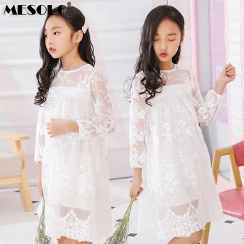 

Girls Princess Dress Girls Fashion Lace Dress Embroidered Long Sleeve Dress Wedding White Dress Party Dress