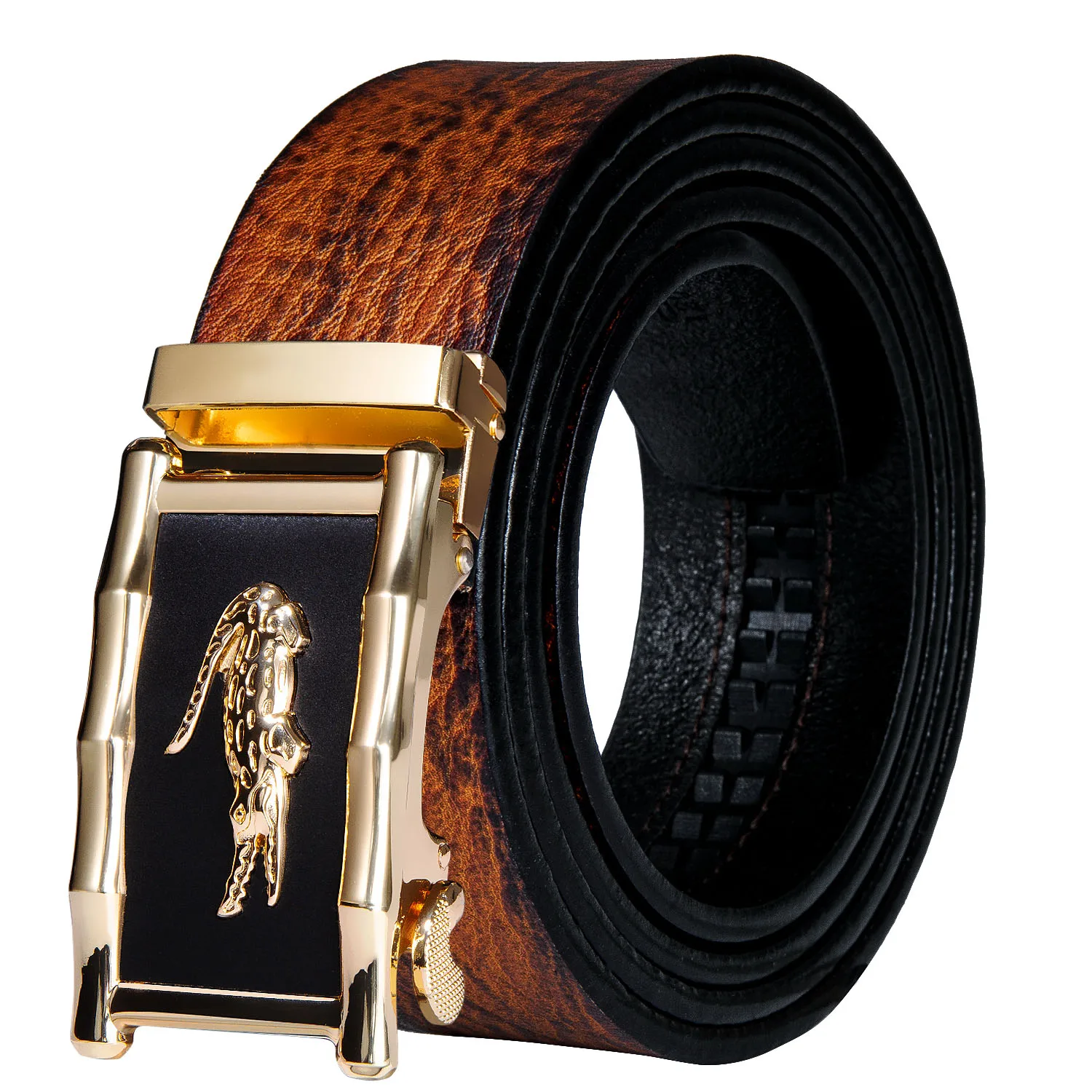 

Fashion Brand Leather Belt Gold Metal Automatic Buckle Belts For Men High Quality Luxury Orange Cowskin Men Strap DiBanGu
