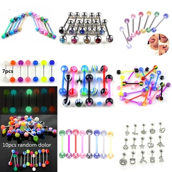 

5/8PCS/Set Double Acrylic Ball Tongue Nipple Ear Rings Bars Barbell Plug Tunnel Body Piercing Jewelry