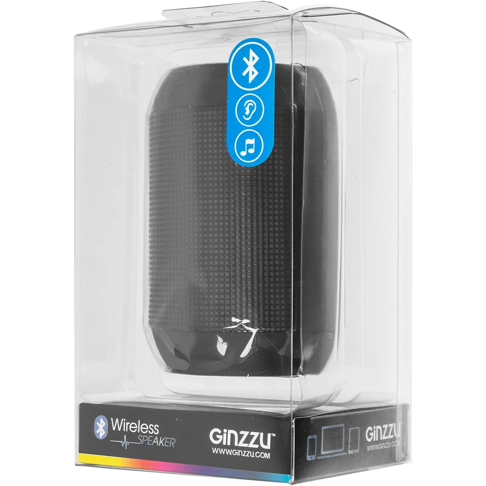 Колонка порт. Ginzzu GM-999C черный 3W 2.0 BT/3.5Jack/USB 2200mAh