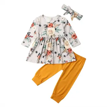 

Autumn Winter Clothes Toddler Baby Girl Clothes Long Sleeve Flower Tops+Pants 3PCS Outfits Set 0-3T