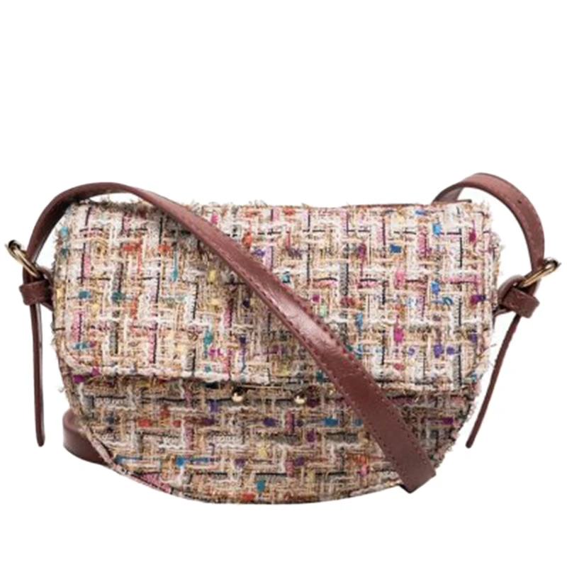 

Fiber Knit Shoulder Bag Laies Saddle Bag Wool Crossbody Bag for Women Bag Half Round Messenger Bag Purse